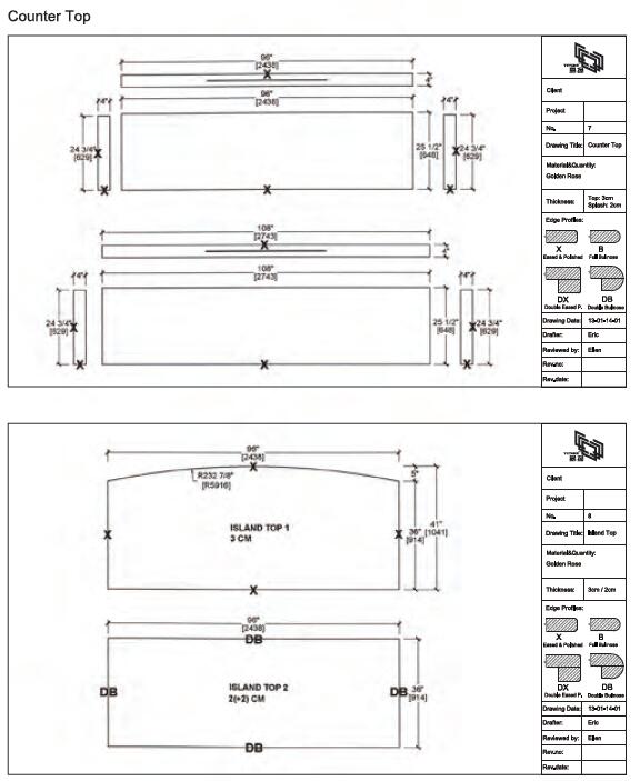Kitchen countertop popular size cad drawing-yeyang stone