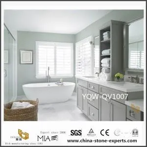 Encimeras de cuarzo blanco personalizado con bacha para baño de diseño